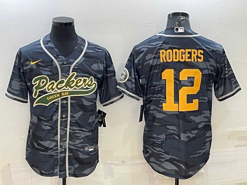 Men's Green Bay Packers #12 Aaron Rodgers Grey Gold Camo With Patch Cool Base Stitched Baseball Jersey,We sell and wholesale Men's Green Bay Packers #12 Aaron Rodgers Grey Gold Camo With Patch Cool Base Stitched Baseball Jersey on line form chian!
